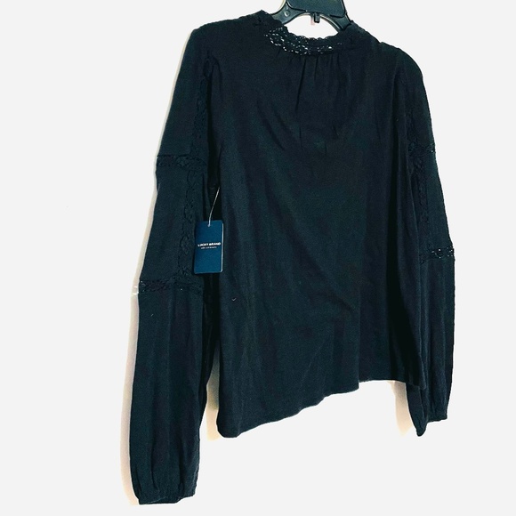 Lucky Brand Black Lace Long Sleeve Peasant Top - Picture 7 of 13